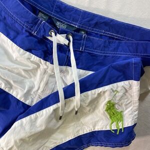 VTG Polo Ralph Lauren Mens Size 38 Boardshorts Big Pony Swim Beach Blue Cargo